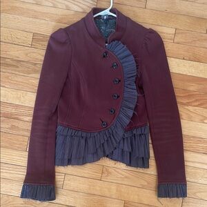 Free People Burgundy Jacket with Ruffle Detail